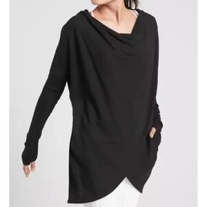 Athleta Womens Purana Wrap Hoodie Sweatshirt Black Cowl Neck 486073 L